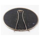 Vintage Round Vanity Mirror with Folding Stand - Silver-Tone Metal Frame