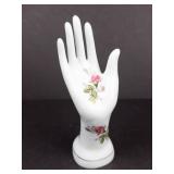 White Porcelain Hand Figurine with Pink Rose Floral Transfer