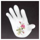 White Porcelain Hand Figurine with Pink Rose Floral Transfer