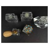 5-Piece Clear Glass Perfume Bottle Set - Brass Pumps & Turquoise Top
