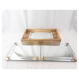 Hudson 43 Wood Tray with Mirror Glass Display Trays - Vintage Mid-Century Modern Set- For Vanity (Group of 4)
