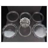 7 Clear Glass Display Plates - Assorted Edge Patterns