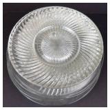 Group of 11 Various Clear Glass Dessert Plates & Chargers - Starburst Pattern, Assorted Sizes