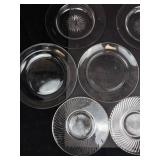 Group of 11 Various Clear Glass Dessert Plates & Chargers - Starburst Pattern, Assorted Sizes