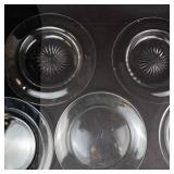 Group of 11 Various Clear Glass Dessert Plates & Chargers - Starburst Pattern, Assorted Sizes