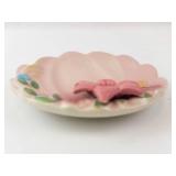 Shell-Shaped Pink Floral Ceramic Trinket Dish 3"