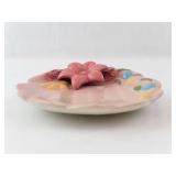 Shell-Shaped Pink Floral Ceramic Trinket Dish 3"