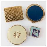 Vintage Gold-Tone Makeup Compacts - 4-Piece Enamel & Mirror Collection