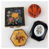 Vintage Floral Enamel Powder Compacts - 4-Piece Set (Square, Round, Hexagon, Octagon)
