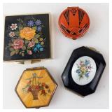 Vintage Floral Enamel Powder Compacts - 4-Piece Set (Square, Round, Hexagon, Octagon)