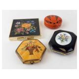 Vintage Floral Enamel Powder Compacts - 4-Piece Set (Square, Round, Hexagon, Octagon)