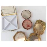 Vintage Floral Enamel Powder Compacts - 4-Piece Set (Square, Round, Hexagon, Octagon)