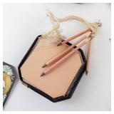 Vintage Octagonal Powder Compacts, Puff Box & Pink Pencil Set