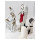 Porcelain Figurines Set - White Dress Statues, Dress Form, Hat Pin Holder