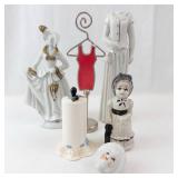 Porcelain Figurines Set - White Dress Statues, Dress Form, Hat Pin Holder