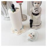 Porcelain Figurines Set - White Dress Statues, Dress Form, Hat Pin Holder