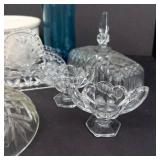 Glassware Collection: Diamond-Pattern Lidded Candy Dish Cover, Flower Bowls, Rectangular Pattern Box Lid