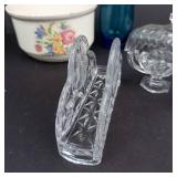Glassware Collection: Diamond-Pattern Lidded Candy Dish Cover, Flower Bowls, Rectangular Pattern Box Lid