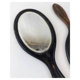 Vintage Hand Mirror Set - Oval & Round, Black & Wood Handles (Lot of 2)