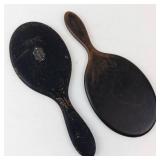 Vintage Hand Mirror Set - Oval & Round, Black & Wood Handles (Lot of 2)