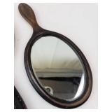 Vintage Hand Mirror Set - Oval & Round, Black & Wood Handles (Lot of 2)