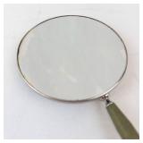 Vintage Round Hand Mirror - Green Handle, Silver Rim