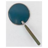 Vintage Round Hand Mirror - Green Handle, Silver Rim