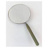Vintage Round Hand Mirror - Green Handle, Silver Rim