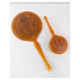 Orange Plastic Vanity Mirror & Brush Set - 2-Piece