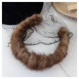 Vintage Hat Trio - Black Velvet Cloche With Veil, Beige Straw Hat, Brown Fur Muff