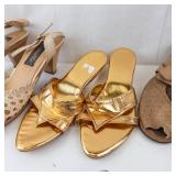 VINTAGE Beige Woven Sandals, Gold Metallic Bow Sandals, Tan Perforated Sandals, Black Leather Ankle Boot