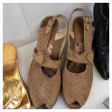 VINTAGE Beige Woven Sandals, Gold Metallic Bow Sandals, Tan Perforated Sandals, Black Leather Ankle Boot