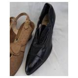 VINTAGE Beige Woven Sandals, Gold Metallic Bow Sandals, Tan Perforated Sandals, Black Leather Ankle Boot