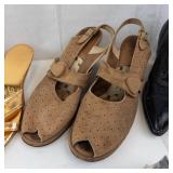 VINTAGE Beige Woven Sandals, Gold Metallic Bow Sandals, Tan Perforated Sandals, Black Leather Ankle Boot