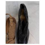 VINTAGE Beige Woven Sandals, Gold Metallic Bow Sandals, Tan Perforated Sandals, Black Leather Ankle Boot