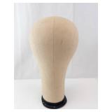 Beige Fabric Mannequin Head Form on Black Base - Wig Display Stand