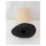 Beige Fabric Mannequin Head Form on Black Base - Wig Display Stand
