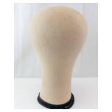 Beige Fabric Mannequin Head Form on Black Base - Wig Display Stand