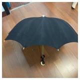 Rain-O-Sol Umbrella - Vintage 8-Panel Black Nylon Canopy, Ivory Look Hook Handle