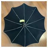 Rain-O-Sol Umbrella - Vintage 8-Panel Black Nylon Canopy, Ivory Look Hook Handle