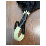 Rain-O-Sol Umbrella - Vintage 8-Panel Black Nylon Canopy, Ivory Look Hook Handle