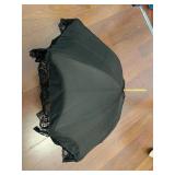 Vintage Lace-Trim Parasol Umbrella - Wood Shaft, Black Canopy