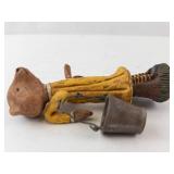 Poliwoggs Bear Figurine - Vintage Primitive Art, Yellow Dress with Bucket & Shovel