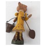 Poliwoggs Bear Figurine - Vintage Primitive Art, Yellow Dress with Bucket & Shovel