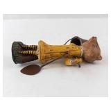 Poliwoggs Bear Figurine - Vintage Primitive Art, Yellow Dress with Bucket & Shovel