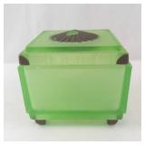 Art Deco 1930s Uranium Green Glass Biscuit Jar/Pot - Lidded, Fan Motif Lid