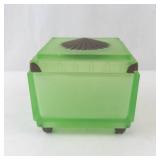 Art Deco 1930s Uranium Green Glass Biscuit Jar/Pot - Lidded, Fan Motif Lid