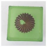 Art Deco 1930s Uranium Green Glass Biscuit Jar/Pot - Lidded, Fan Motif Lid