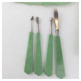 Celluloid Vanity Tool Set - 4-Piece Green Handle with Case