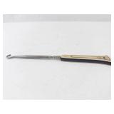 Antique Button Hook With Ivory Colored Handle, Inlaid Decor, 19th-20th Century